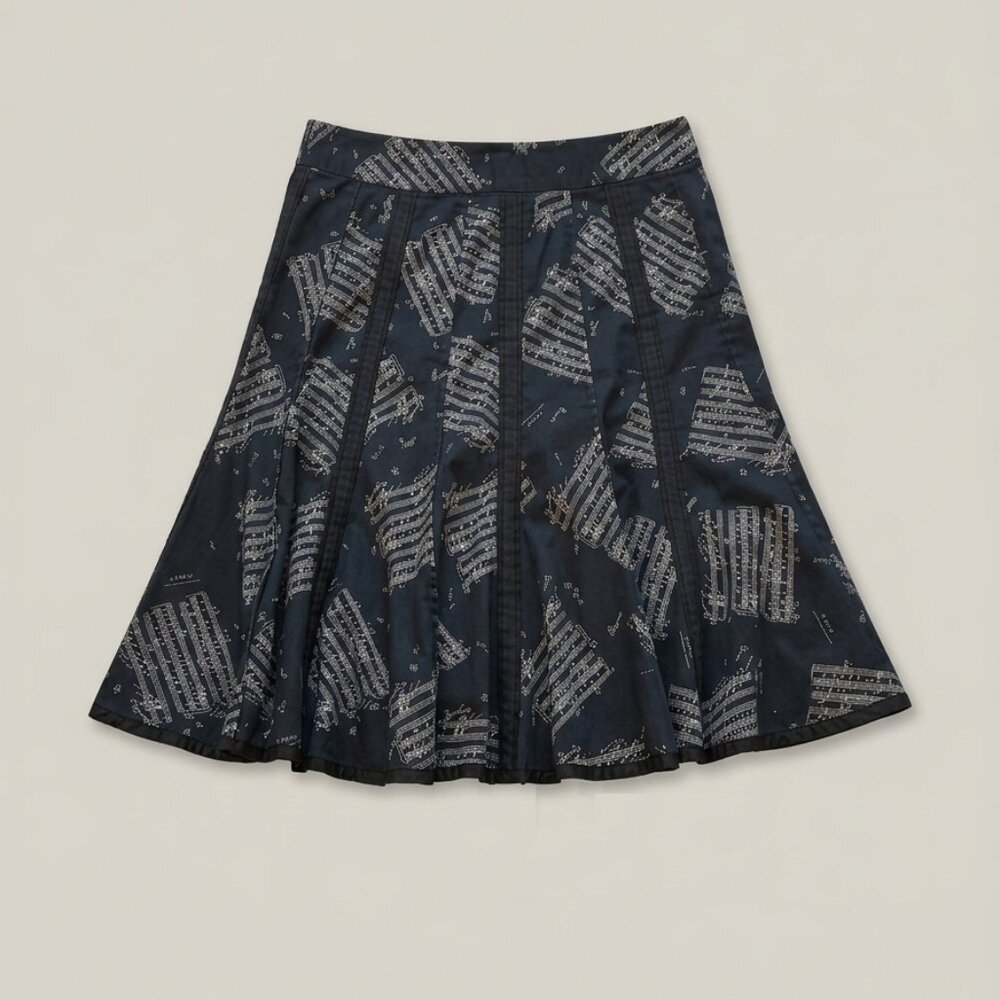 Deane & White ♫♬  Navy with music Printed Flare Skirt  ♫♬ Size 12